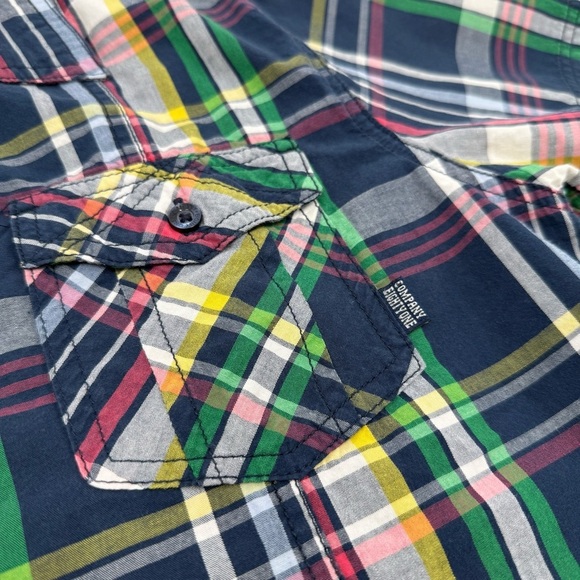 Company 81 Men's Bright Colored Short Sleeve Plaid Shirt Navy Pink Green Medium - Picture 5 of 14